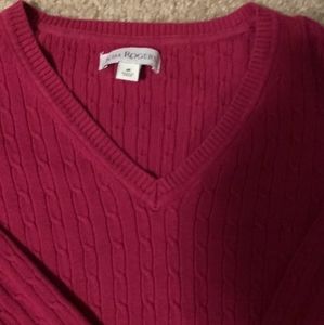 Kim Rogers Cable Knit V-Neck Sweater Size XL Hot Pink